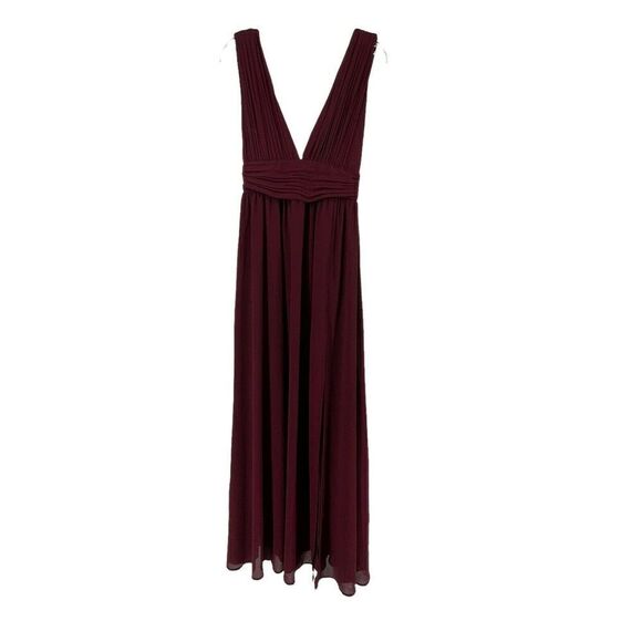 Lulus Burgundy Heavenly Hues Maxi Dress Gown Bridesmaid V Neck Slit Size Small - Picture 1 of 9